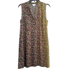 J. Jill Women's Floral Black Sleeveless Collared 3-Button Dress  Size Sm…
